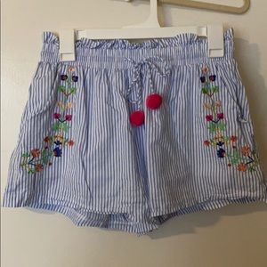 Blue & White Striped Cotton Shorts with Design